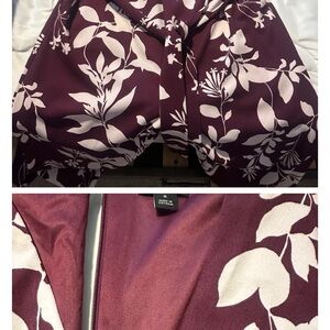 Ann Taylor Plum and Ivory Leaf Print Jumpsuit